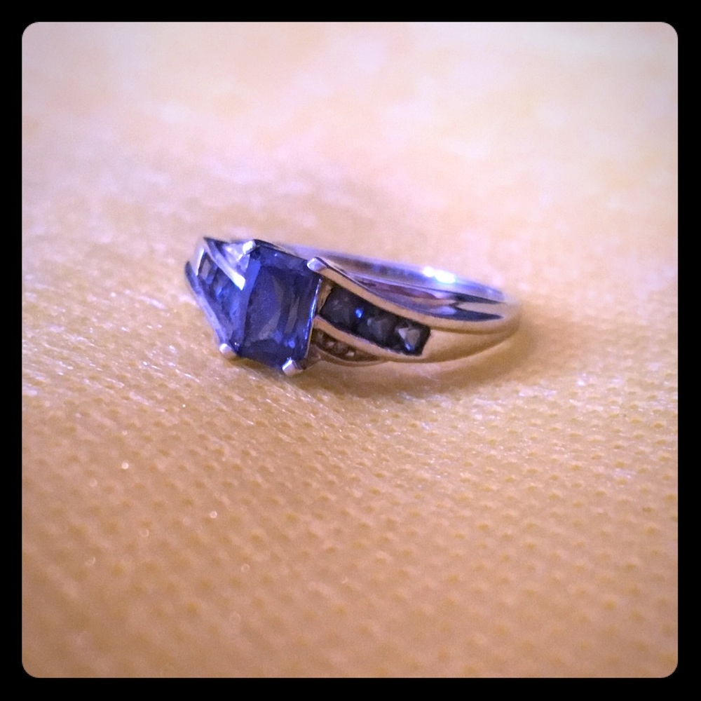 10K White Gold and Lab Created Amethyst Ring